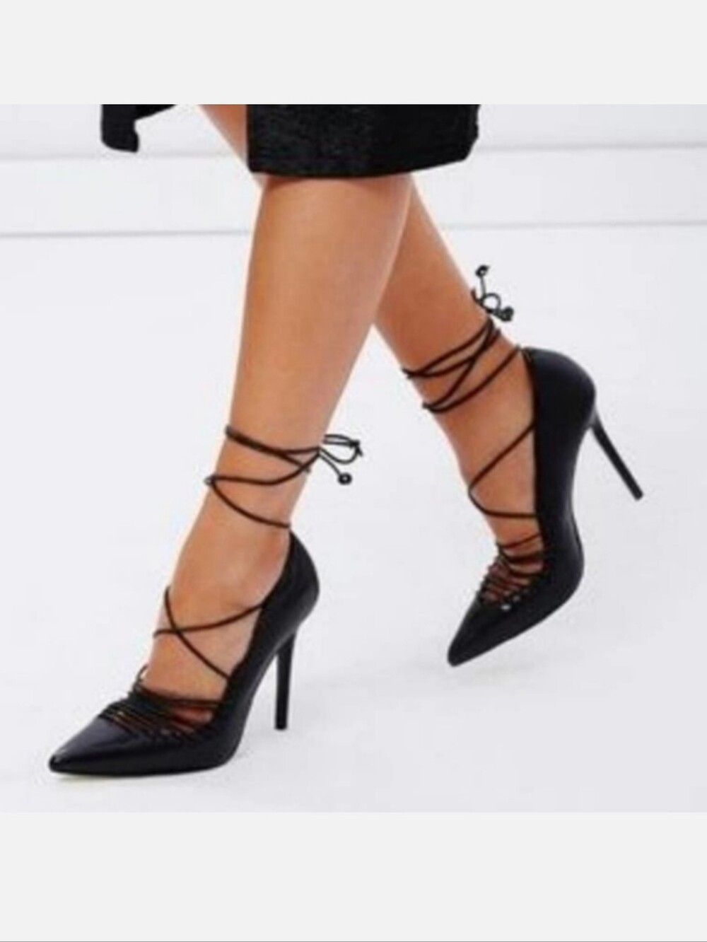 Like New Aldo Nanna Ankle Wrap Stiletto Heel Pumps Black Women's 6